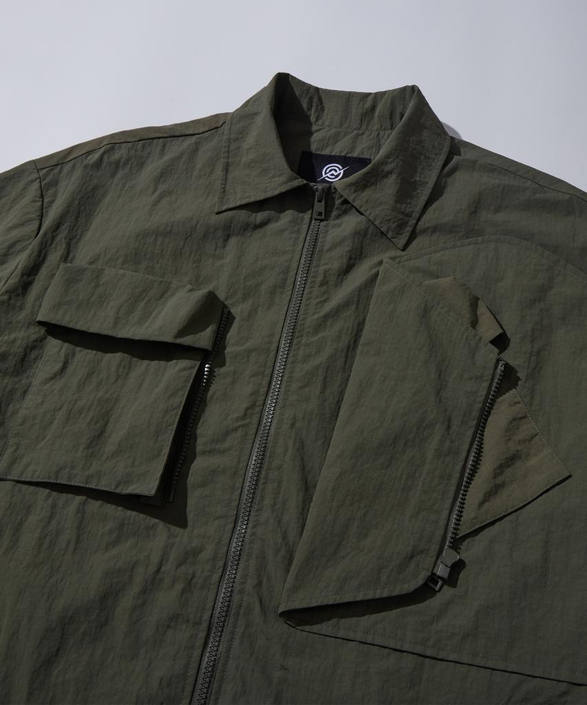 Kallapataleu Nylon Taslan Offset Zip Pocket Half Shirts - Khaki