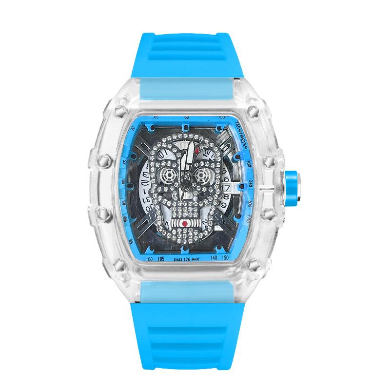 High-Value Fashion Trend Non-Mechanical Transparent Ghost Head Wine Barrel-Shaped Men'S Watch