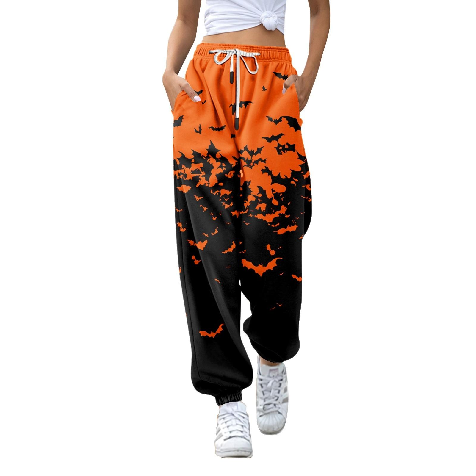 

Женские модные Хэллоуин свободные спортивные брюки повседневного стиля однотонные с кулиской на талии L оранжевый