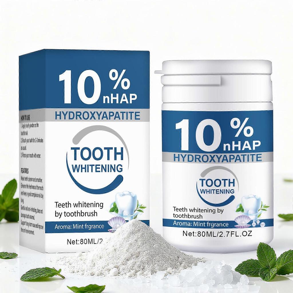 80ml 10% Hydroxyapatite Tooth Whitening Powder with Mint Fragrance, Natural Ingredients, Enamel Repair, Safe & Non-Irritating, Stain Removal