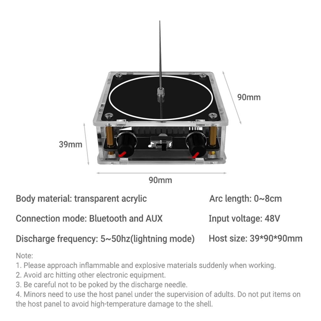 Multi-Function Mini Tesla Coil with Bluetooth/AUX Dual Music Sync & Touchable 8cm Lightning Generator for Physics Experiments