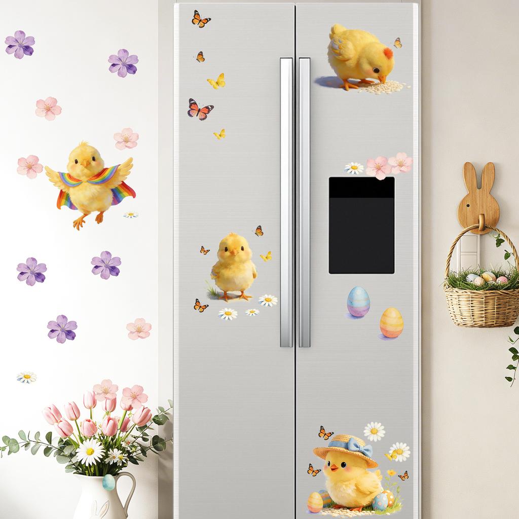 Easter Cartoon Chick Butterfly Flower Wall Sticker Kids Room Holiday Wall Decoration Self-Adhesive