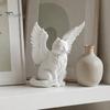 Small Decorative Figures Angel Cat Desk Ornament, Matte White 3D Printing Figurine, Minimalist Cute Animal Figurines Winged Sculpture for Home Office