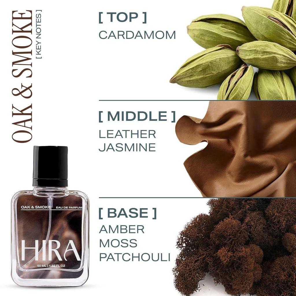HIRA Profumo di Quercia e Fumo per Uomo | Note Legnose, Affumicate e Speziate | Fragranza Premium Cuoio e Ambra | Parfum Uomo