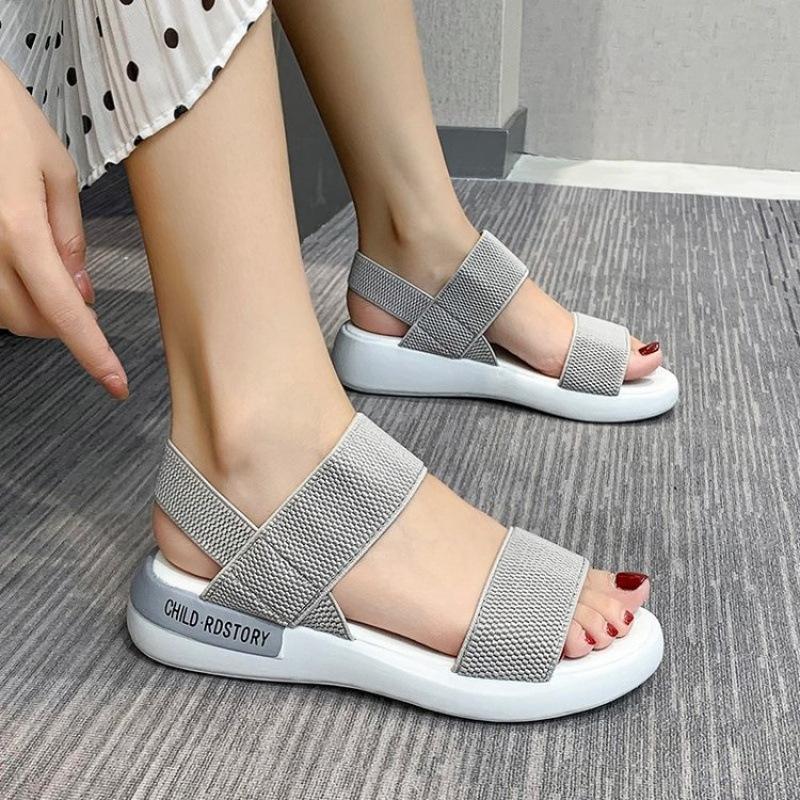 Sports sandals women's elastic elastic 2021 summer new student flat-bottomed outer wear fairy style Roman beach women's shoes