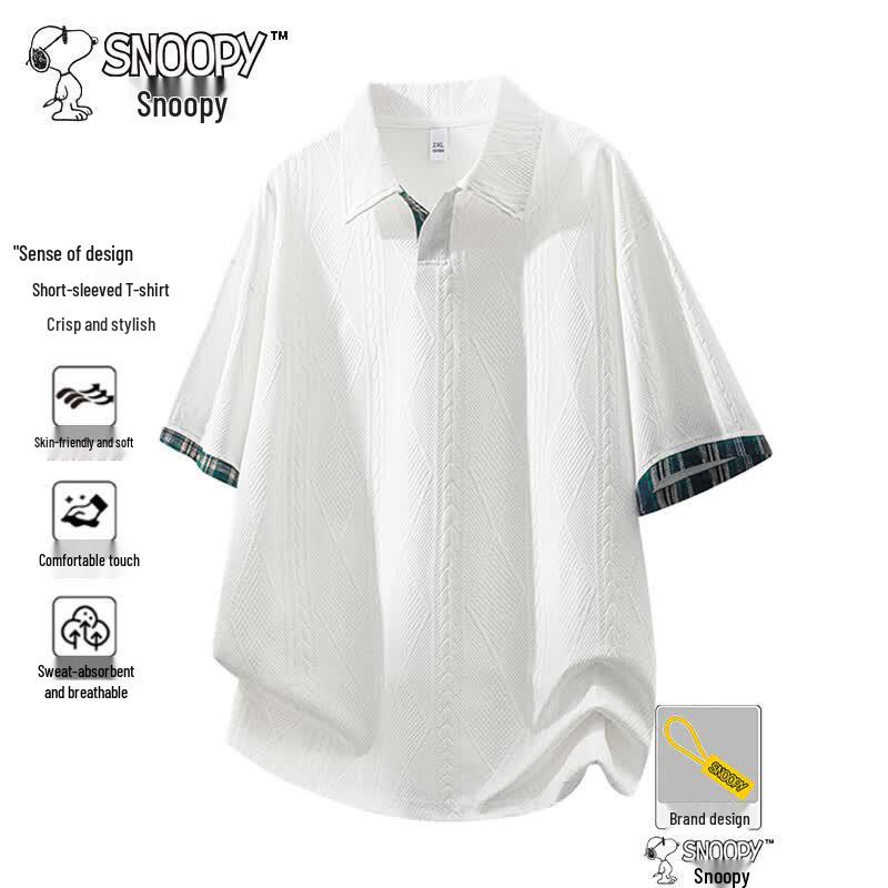 

SNOOPY Men s Summer Patchwork Texture Polo Shirt M