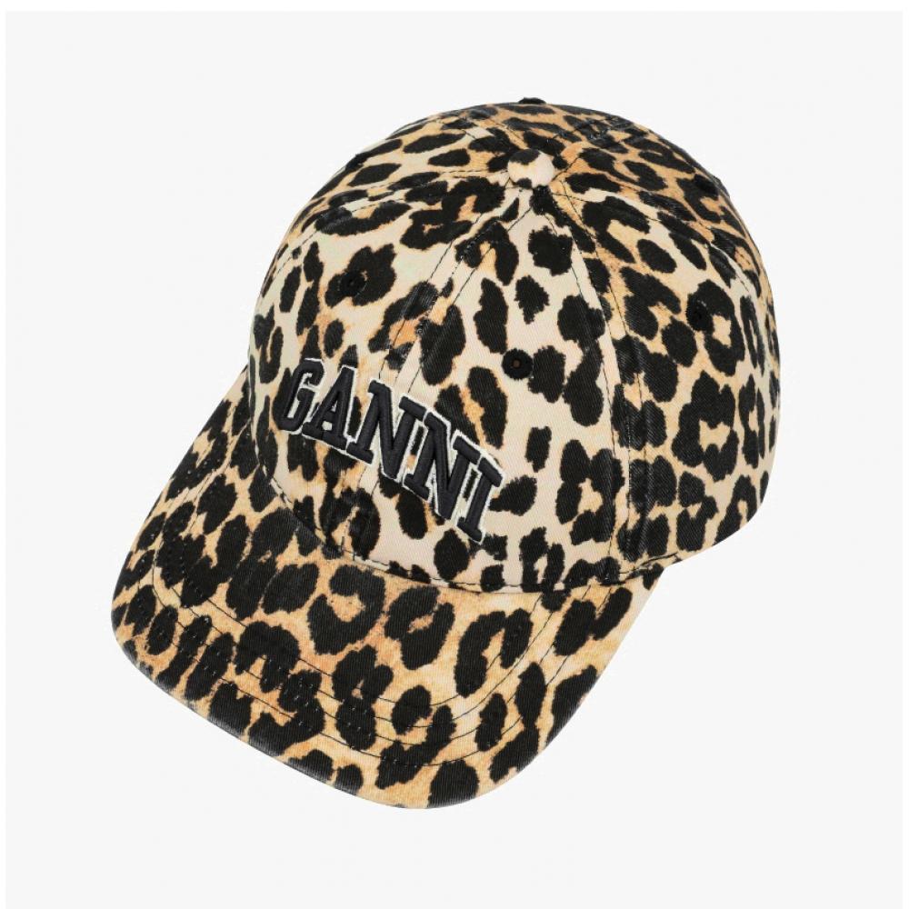 Ganni Leopard Print Logo Embroidered Cap A6898 943