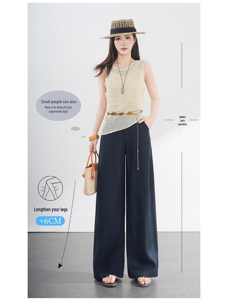 Women's High-Waist Tencel Linen Wide-Leg Pants - Korean Style, Loose Drape, Trendy for Spring/Summer 2026