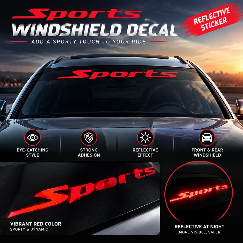 Red Sports Letter Reflective Car Decal Sticker for Windshield Decoration
