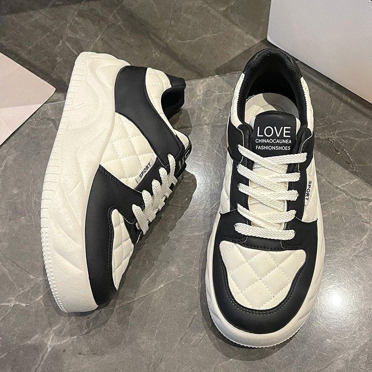 Spring and Summer New Platform White Shoes Women's Breathable Round Toe Platform Board Shoes Black and White Color Matching Bread Shoes Women's