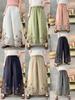 2026 Spring Women's Linen Embroidered Pants - Elastic Waist, Straight Leg, Casual and Versatile.