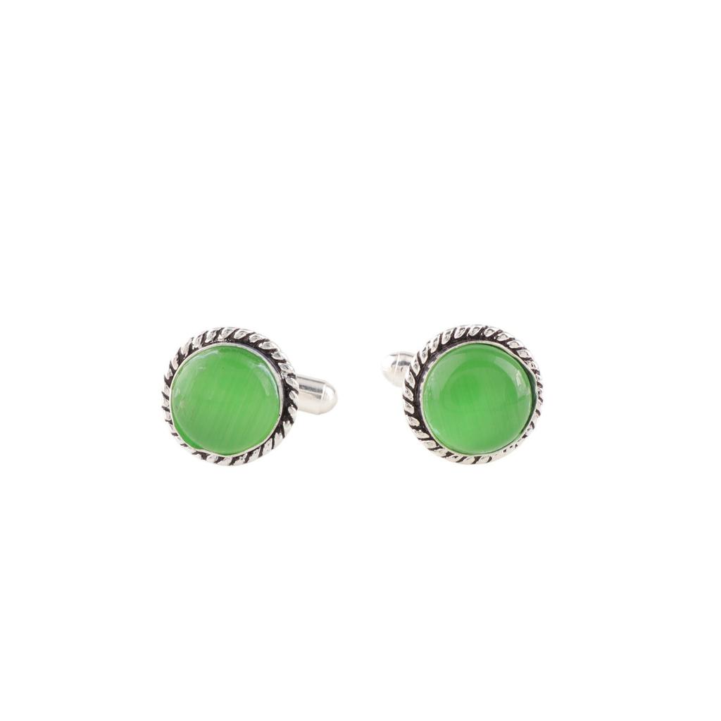 Green Cat's Eye Gemstone 925 Sterling Silver Jewelry Handcrafted Cufflinks 0.51" CL-3-22