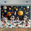 2D Boys Space Party Backdrop, Cute Astronauts & Solar System Photo Banner
