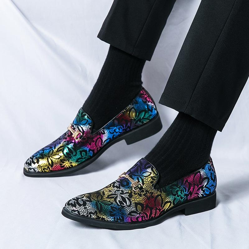 Designer New Men Dress Leather Shoes For Male Luxury British Colours National Pattern Oxfords Gentleman Wedding Prom Footwear