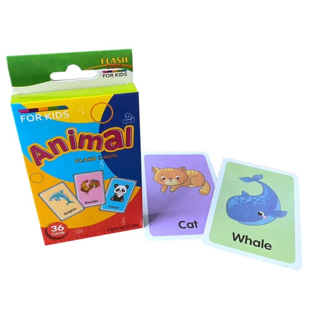36 Cards/Box English Cognitive Card Animal Shape Fruit Color English Words for Baby Early Learning Educational Toy