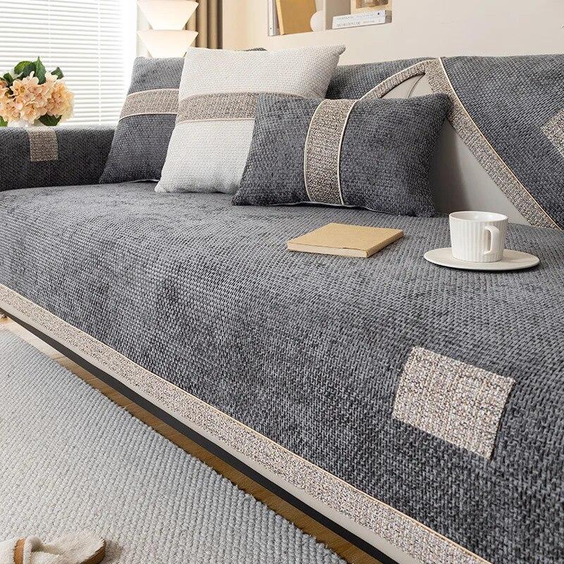 

Новый чехол для диванной подушки из синели с квадратной сеткой, универсальный легкий роскошный диванный коврик для четырех сезонов, Нескользящий L-образный диванный коврик для гостиной 70x70cm 1pcs