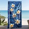 1pc Quick-Dry Microfiber Beach Towel - Super Soft, Large Blue Waves & White Flowers Design,Multi-Use for Swim,Contemporary Style