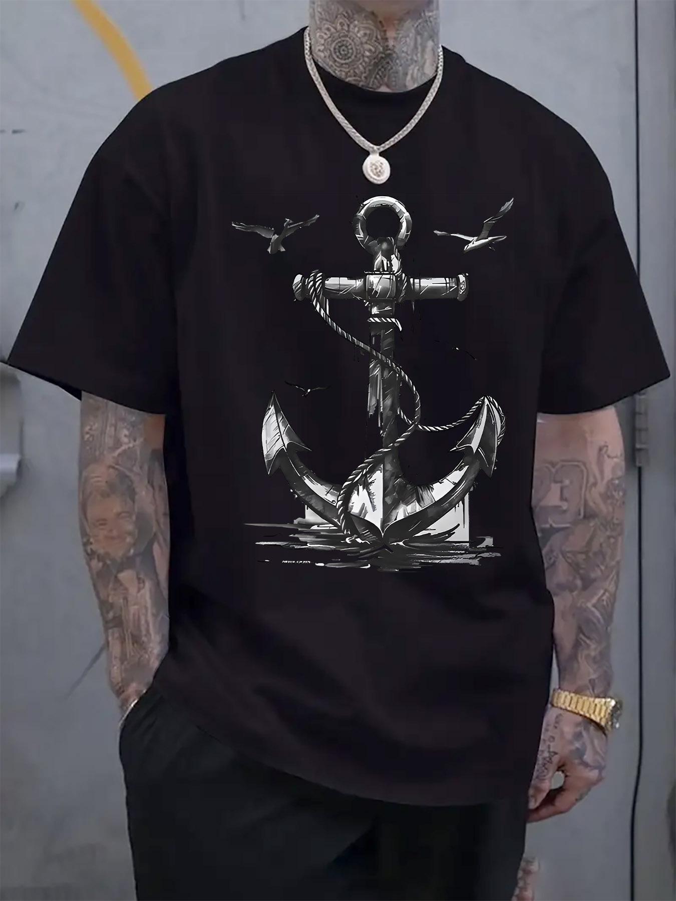 Casual Anchor & Seagull Print T-shirt - Short Sleeve XXL