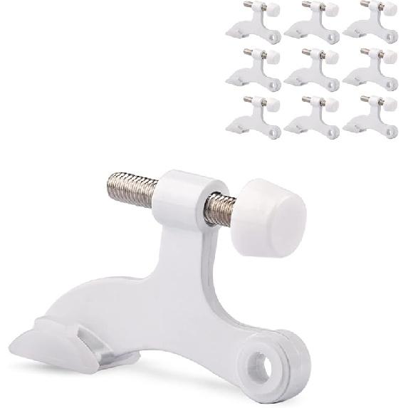2 Pack Hinge Pin Door Stopper Brushed Satin Nickel - Adjustable Heavy Duty Hinge Pin Door Stop with White Rubber Bumper Tips
