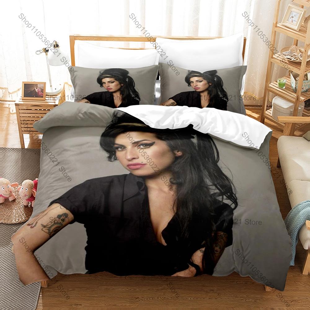 Personality Amy Winehouse Fans Gift Bedding Set New Duvet Cover Pillowcase High Quality Bed Set For Jazz & Soul Music Lovers Ret