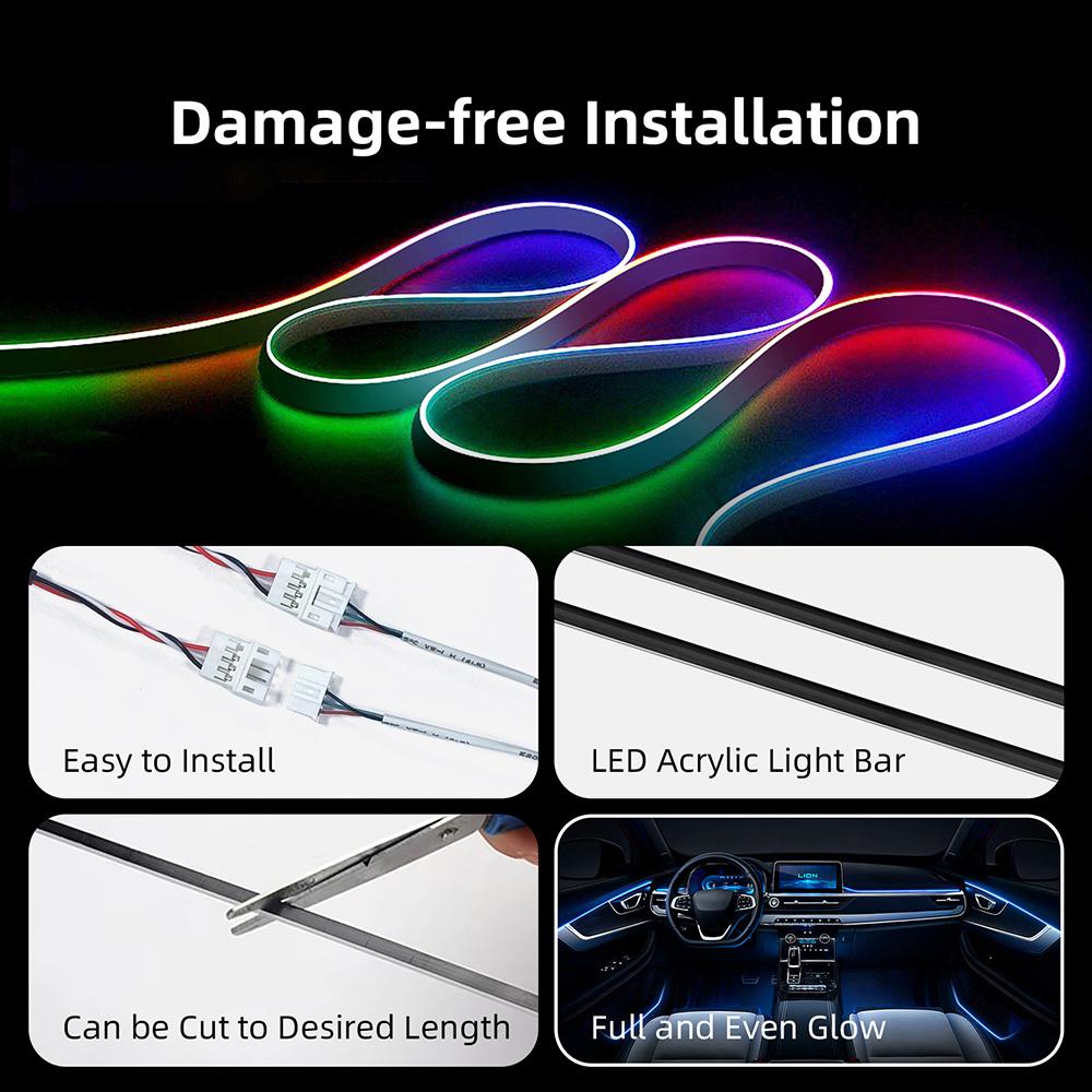 RGB LED Auto Ambientebeleuchtung Innenraum Symphonie 256 Vollfarbe Streamer Versteckter Acrylstreifen Dekoration Atmosphärenlampe Universal