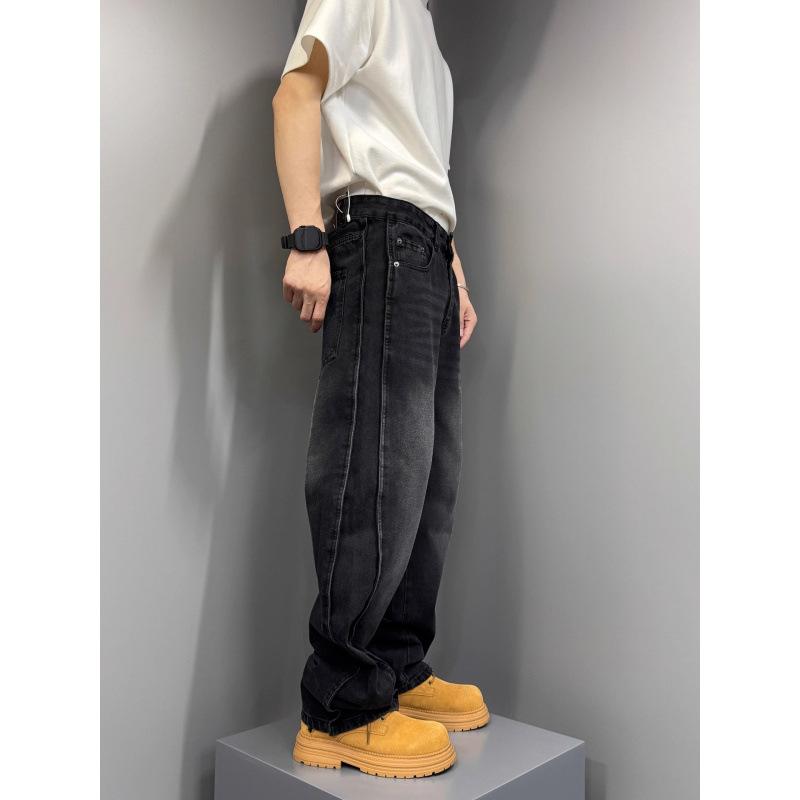 American retro jeans men's loose straight wide-leg pants trendy brand ruffian handsome versatile casual long pants men