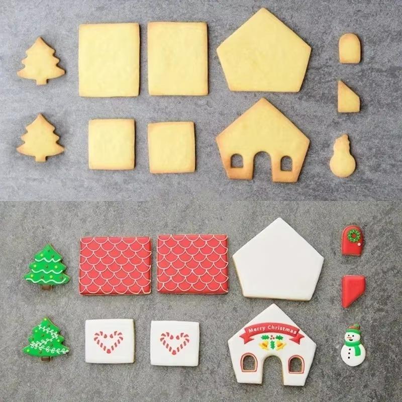 3D formička na vánoční perníkové chaloupce Plastová sada vykrajovátek na cukroví DIY Formička na sušenky Razítko na dorty na pečení Pomůcky na pečení Příslušenství