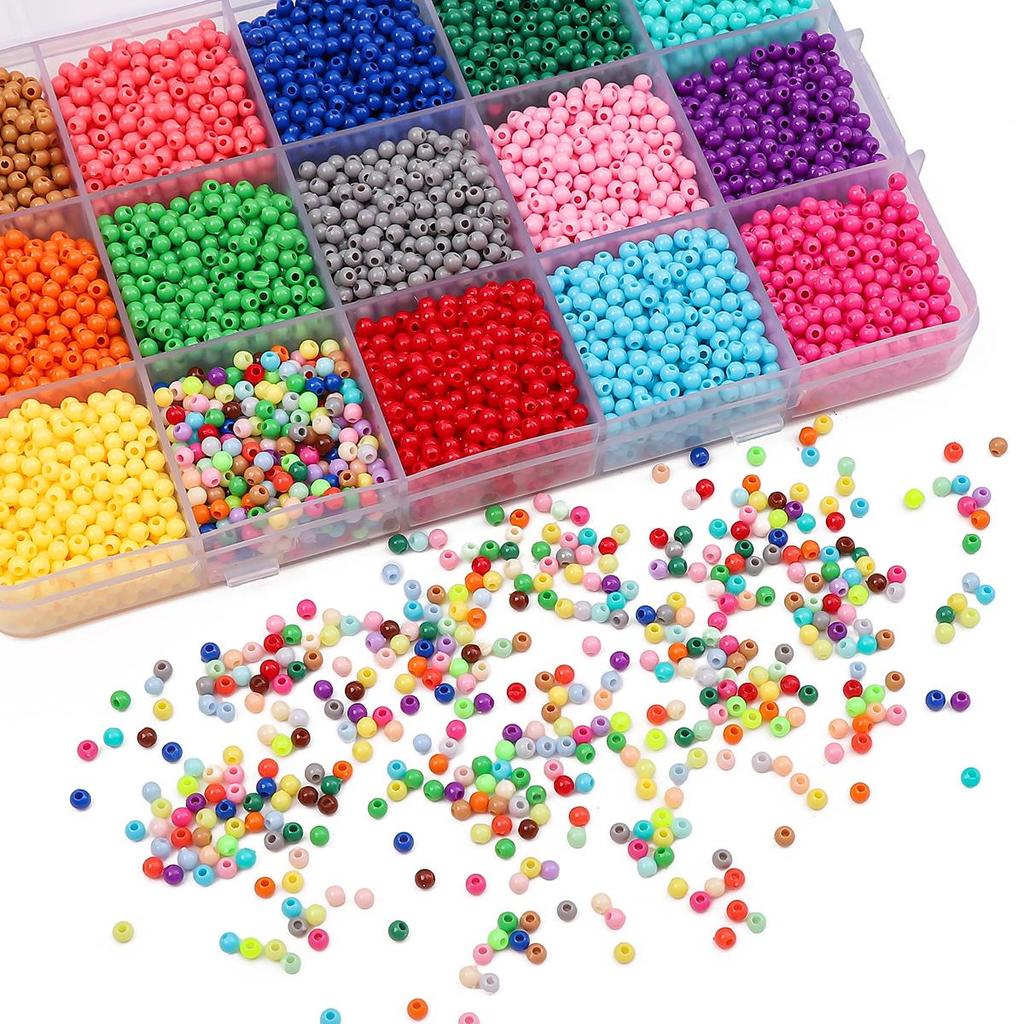1800Pcs Acrylic Beads Solid Colored Round Loose Spacer Beads for Jewelry Making DIY Bracelets Necklace