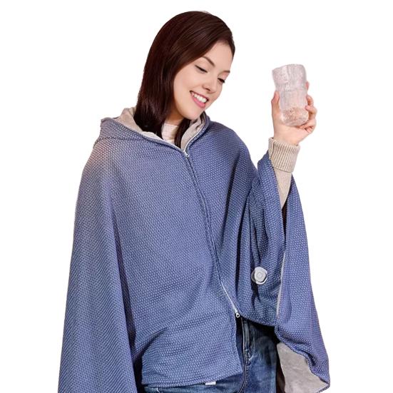 Electric Blanket USB-Powered Hooded Zipper Closure Solid Color Heated Shawl Wraps Winter Warm Quick Heating Blanket