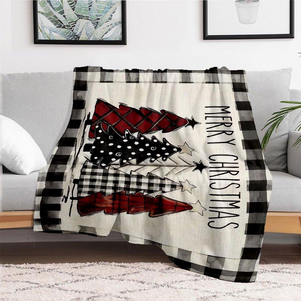 Weihnachtsbaum Karo Flagge - Frohe Weihnachten DekorationenDecke Flanell Überwurfdecke für Sofa, Bett, Reisen, Camping, Büro, Couch,
