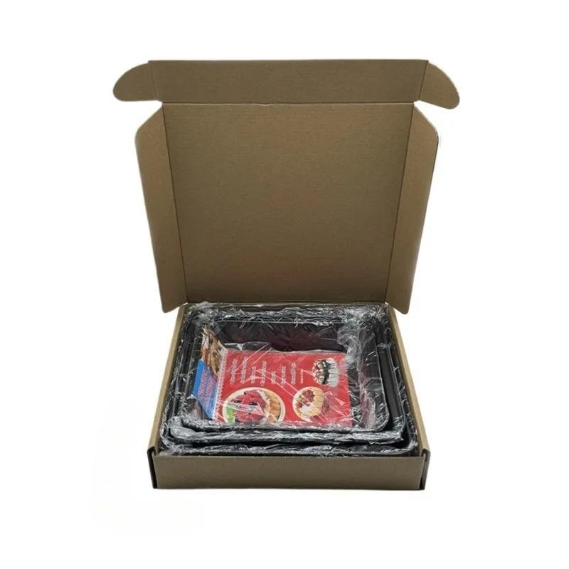 3Pcs Carbon Steel Baking Pan Set Non-Stick Cookie Cake Sheet for Bread Pastries Pie Crusts Home Easy Clean Oven Accessories