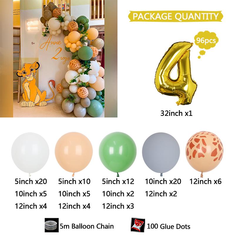 

96Pcs Lion Balloons Arch Garland Kit Latex Balloons Supplies The Lion King Theme Boys Baby Birthday Party Decorations 32inch