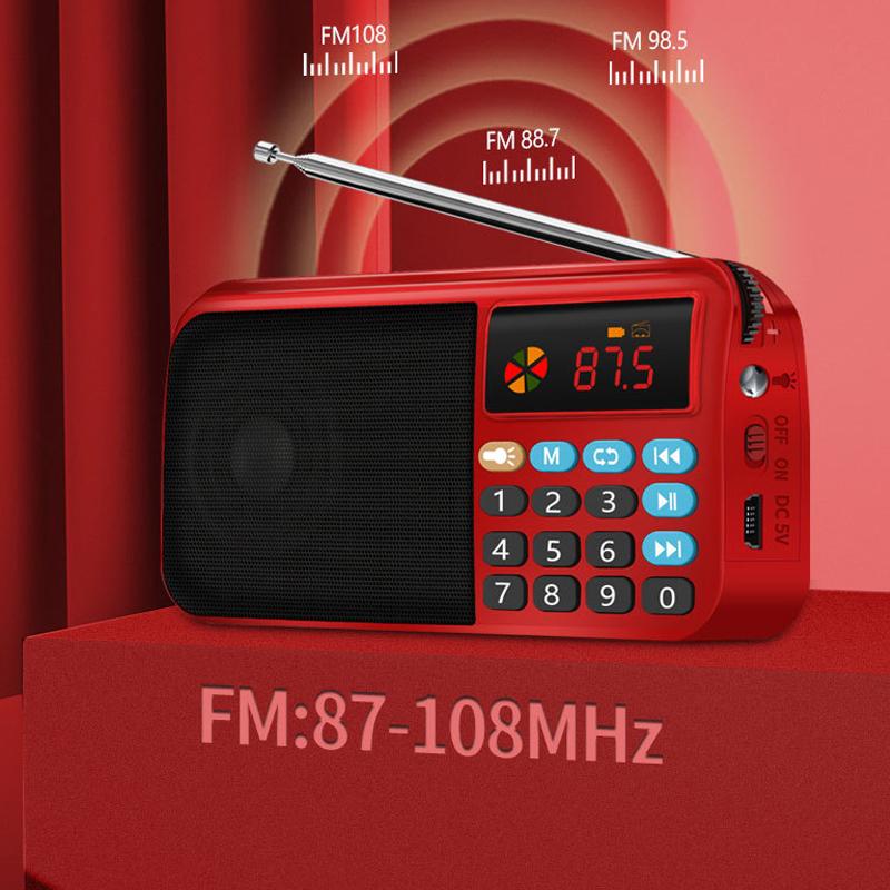 Radio FM Altavoz Bluetooth 5,0 mini radio portátil para personas mayores HiFi TF/USB reproductor de música MP3 compatible con grabación de auriculares Play