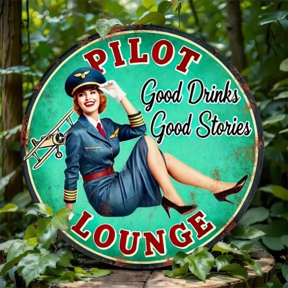 Pilot's Lounge Metal Tin Sign Wall Art Decor for Cafe Bar Club Beach Home
