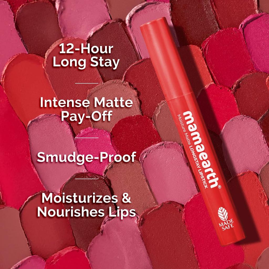 Mamaearth Moisture Matte Longstay Lipstick 2g Pack of 1 - Smudge Proof Pink Grapefruit Lip Color