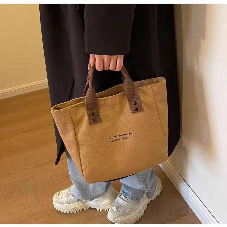 Geantă Tote Minimalistă Japoneză din Pânză Monocromă și Geantă de Umăr pentru Cutia de Prânz