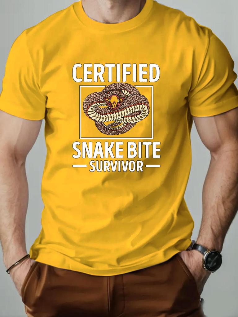 Men's T-Shirt 100% Cotton Cartoon Animal Snake Print Summer Oversized Round Neck Breathable Casual Short Sleeve Fashion T Shirt