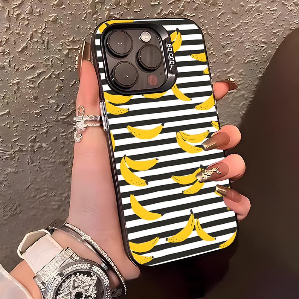 Banana Pattern Phone Case For IPhone17 Air 16 15 14 Plus 13 12 11 Pro XS Max Silver Black Bumper Case