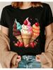 Polyester 100% Sweet and Energetic Summer Ice Cream, Large-sized T-shirt for Ladies, Printed with Fruits Like Strawberries Cherries