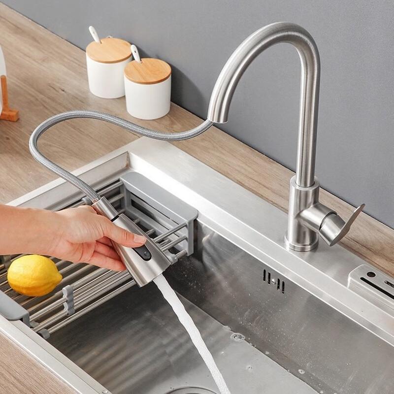 TLXT Brushed Stainless Steel Pull-Out Kitchen Faucet