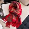 Elegant Women's Double-Sided Cashmere-Feel Scarf Shawl for Autumn & Winter - Thick, Warm, Dual-Use Neck Protection.