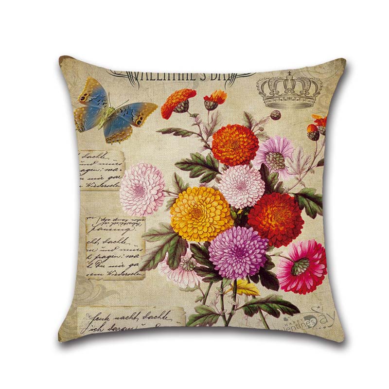 Buy Retro Flower Cushion Cover Decorative Pillowcases Rose Pattern Cotton Linen Throw Pillow