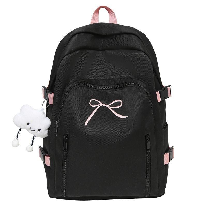Schoolbag Korean version ins solid color sweet bow backpack bag women's small fresh student schoolbag large capacity casual backpack