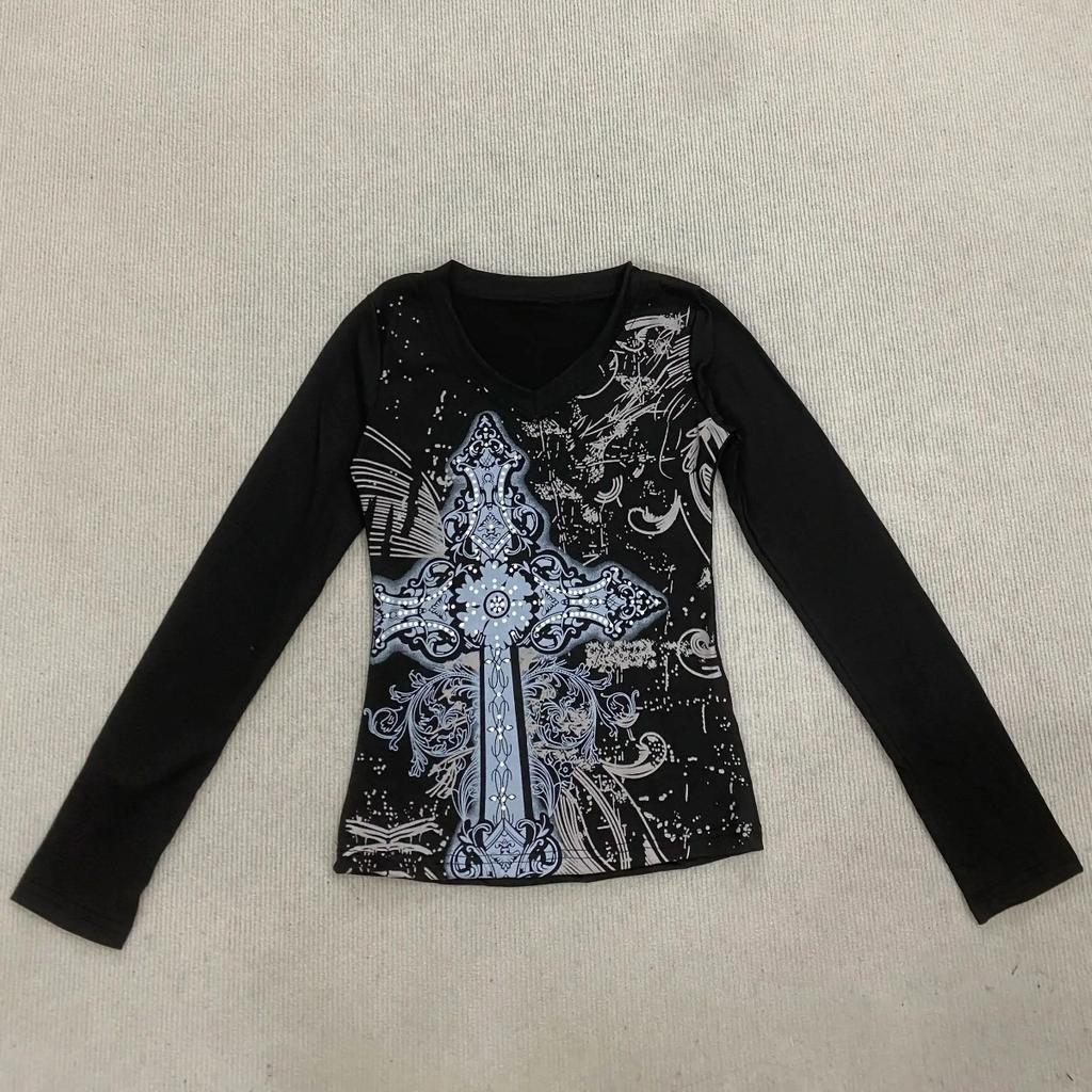 TrendHub Y2K Women's Hip Hop 90s Vintage Punk T-Shirt Autumn Streetwear Sexy Short Sleeve Gothic Slim Crop Top Hotgirl Casual Femme Tee