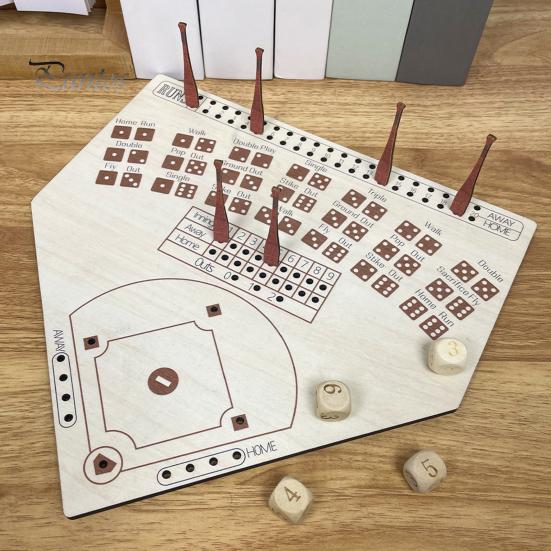 1 Set Baseball-Würfelspielbrett, hölzernes Desktop-Baseball-Spielbrett mit Würfeln, Baseball-Würfelspielset für Home-Party-Spieleabende und Reisen