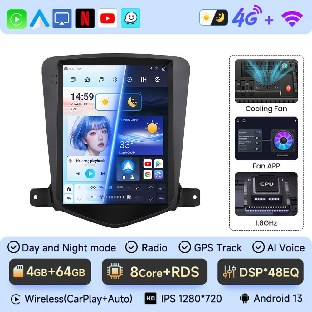 JIUYIN 9.7" Android 13 Car Radio for Chevrolet Cruze J300 2008-2012 Multimedia Player GPS 2din Carplay Auto Stereo DVD Head Unit
