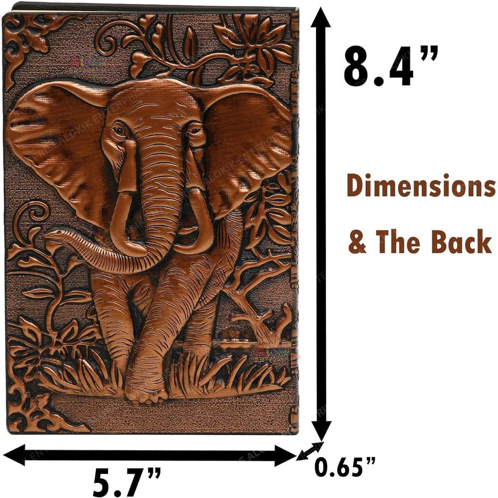 Superaura 3D Copper Elephant DND Vintage Leather Journal Writing Notebook with 200 Pages A5 Journal Diary,Antique Handmade Diary