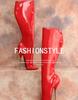 Fashion FHC 2025 New Metal Heel 18CM,Women Knee High Boots,Fetish Ballet Dancing Shoes,Men Cosplay Botas,Side Zip,Red,Customized Color