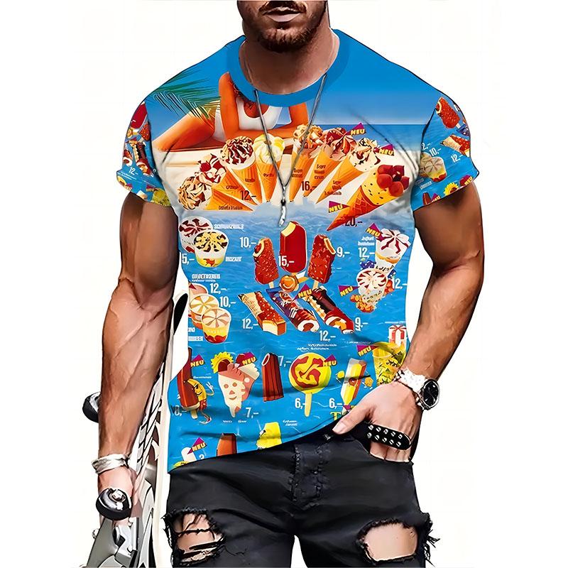 Ice Cream Graphic T Shirt for Men Clothing Fashion 3D Print Ice-cream T-shirt Pop Summer Short Sleeve Funny Kids Tops Tee Shirts