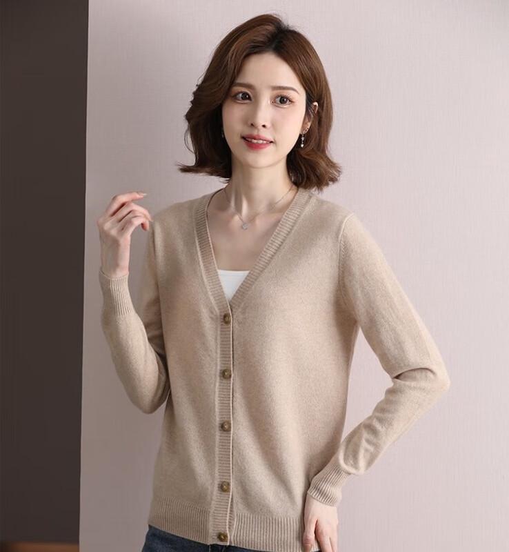 Hengyuanxiang Women's Fine Wool V-Neck Cardigan Sweater